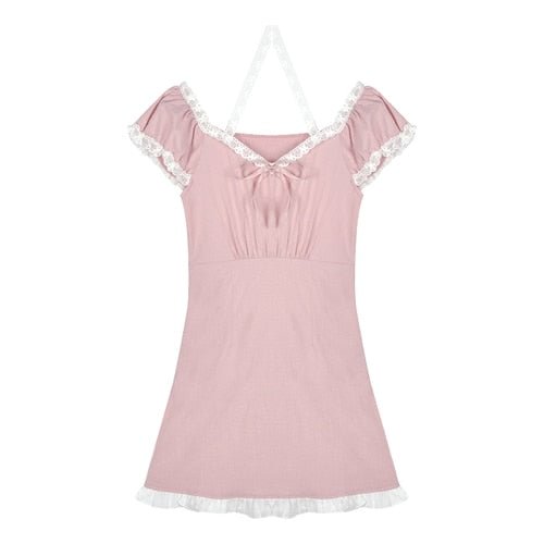 Lace Pink Girl's Dress Waist Hugging Slimming French Dress Summer 2022 New Style Temperament Dress