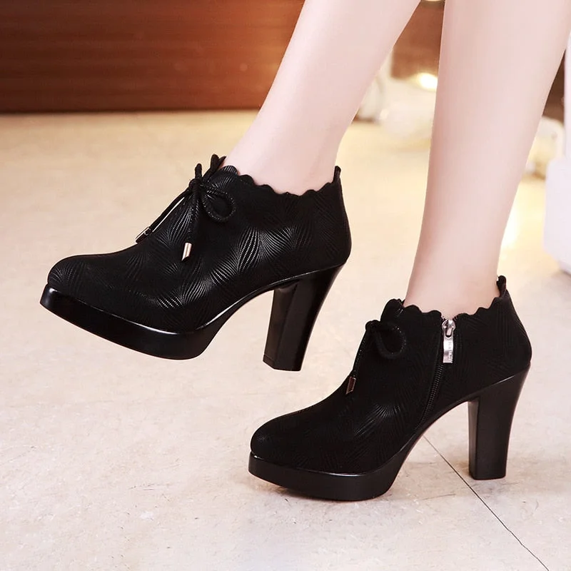 GKTINOO Plus Size 33-43 Block Heel Deep Mouth Platform Pumps Women Shoes 2022 Black High Heels Shoes Ladies Leather Shoe Office