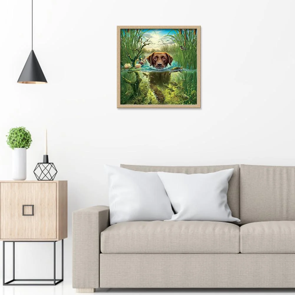 Diamond Painting - Full Round Drill - Swimming Dog(30*30cm)