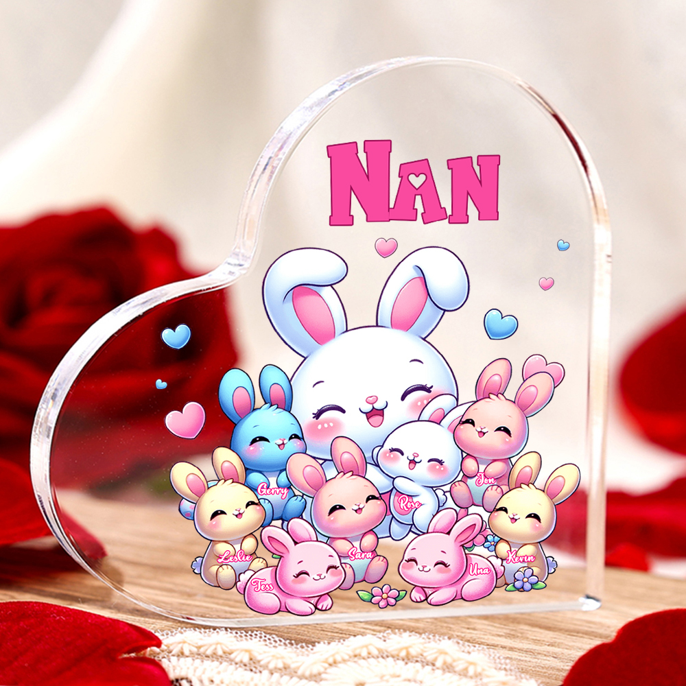Personalised Text Acrylic Heart Keepsake Custom 8 Names Ornament Bunny Family Gifts For Mother/Grandma-Jessemade AU