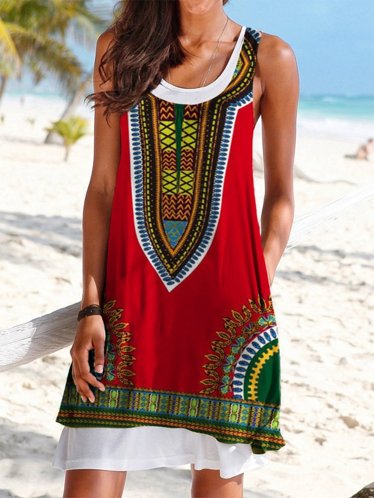 African Dashiki Pleated Mini Dress