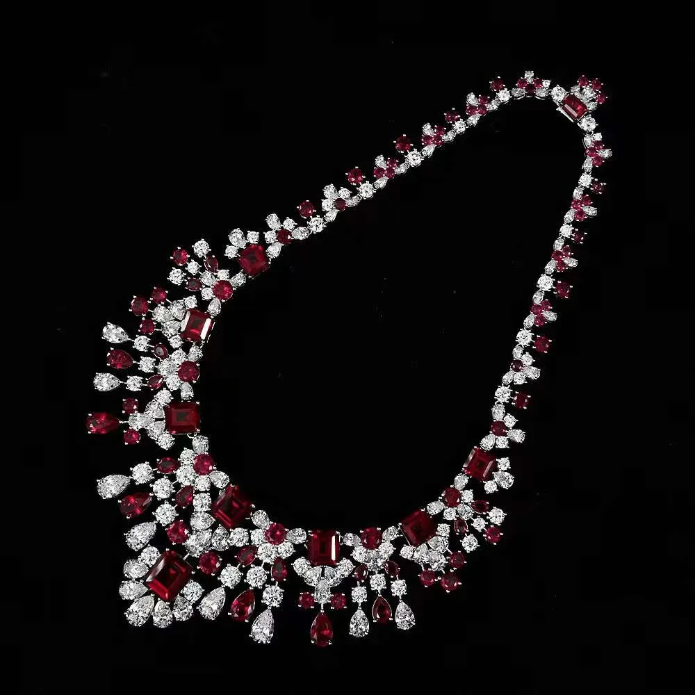 Luxury 925 Sterling Silver Created Moissanite Ruby Emerald Gemstone Women Cocktail Pendent Necklace Fine Jewelry Gifts