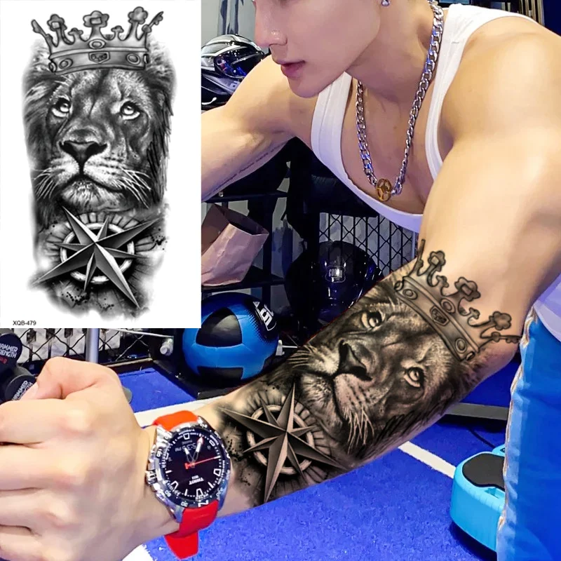 Sdrawing Forest Tattoo Sticker for Men Women Tiger Wolf Death Skull Temporary Tattoo Fake Henna Skeleton King Animal Tatoo Pattern