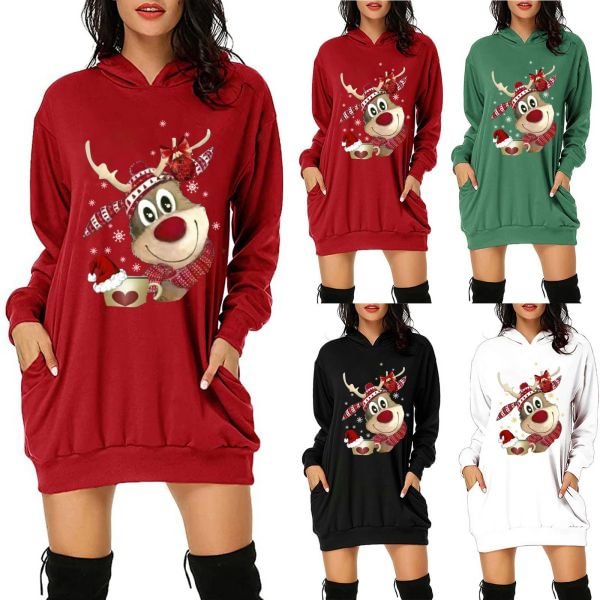 Womens Christmas Reindeer Dress with hooded-elleschic