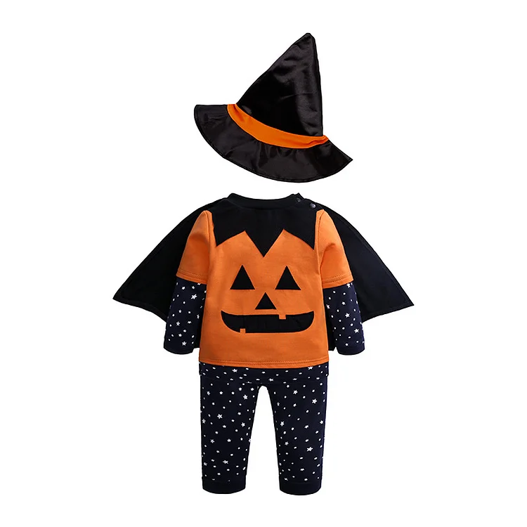 4pcs Baby Wacky Pumpkin Star Print with Hat and Cloak