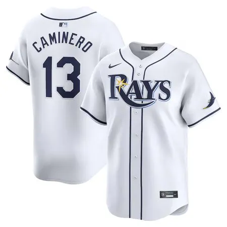Men's Tampa Bay Rays #13 Junior Caminero  White Home Limited Player Jersey