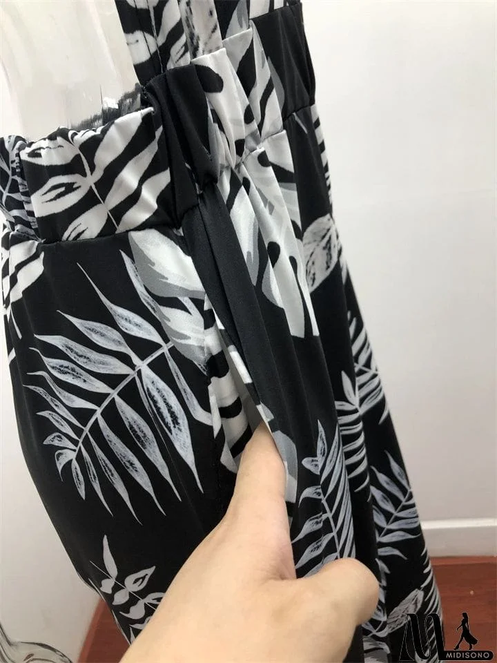 MidiSono - Women's Sexy Backless Digital Print Halter Side Slit Jumpsuit