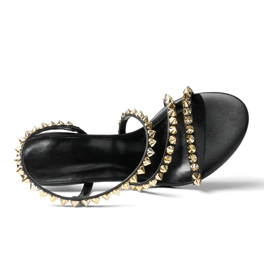100mm Cross Heel Elastic Strap Gold Studs Red Bottoms Party Stiletto Sandals Pumps-vocosishoes