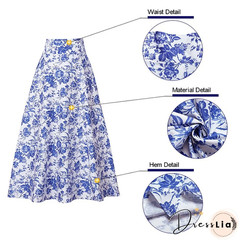 Womens A Line Skirts Summer Floral Printed Casual Loose High Waist Dress