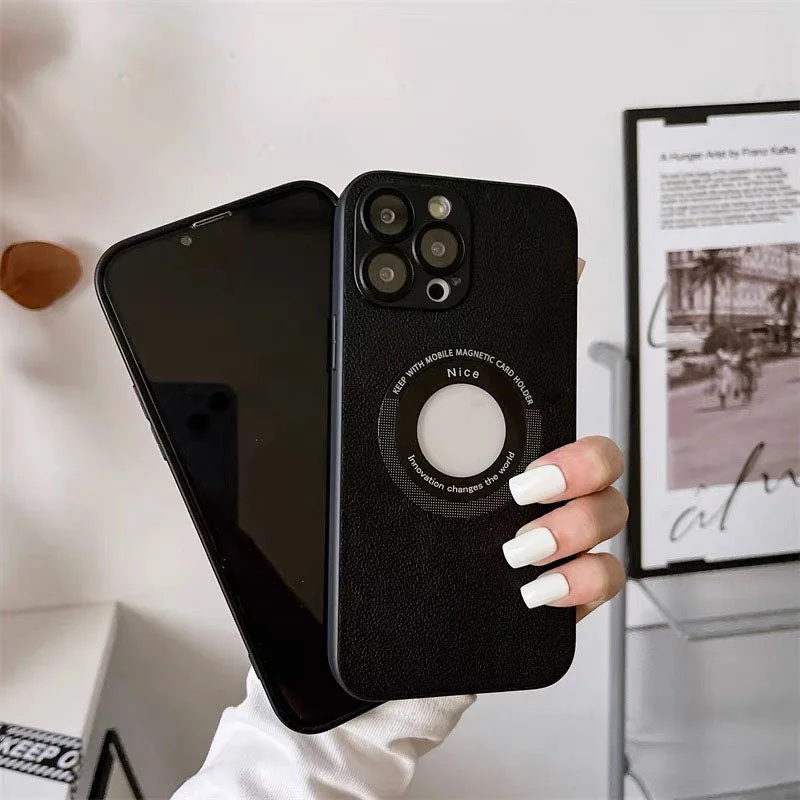 For iPhone13/14 Series Magnetic Hollow Logo Mobile Phone Case