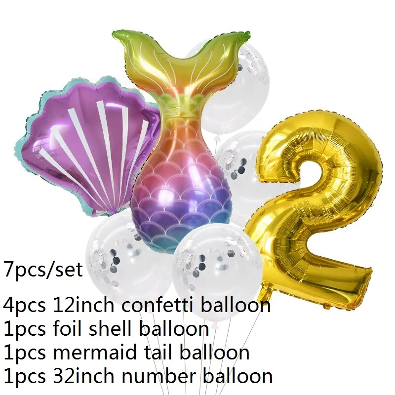 7pcs Mermaid Party Balloons 0 1 2 3 4 5 6 7 8 9 Number Foil Balloon Kids Birthday Party Decorations Baby Shower Helium Globos
