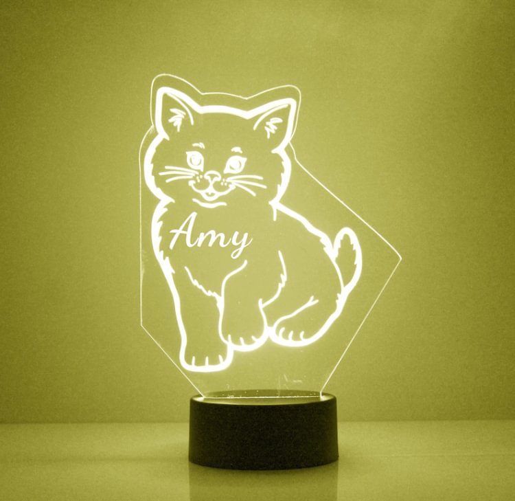 Lámpara 3D Ilusión Luz de noche LED para gatitos, luces de colores personalizadas 1 nombre