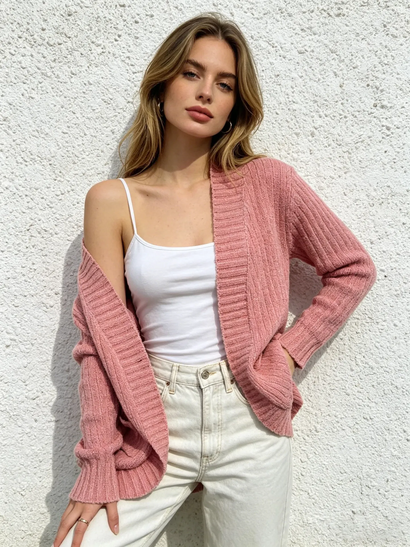 Women's Ribbed Knit Open Front Cardigan