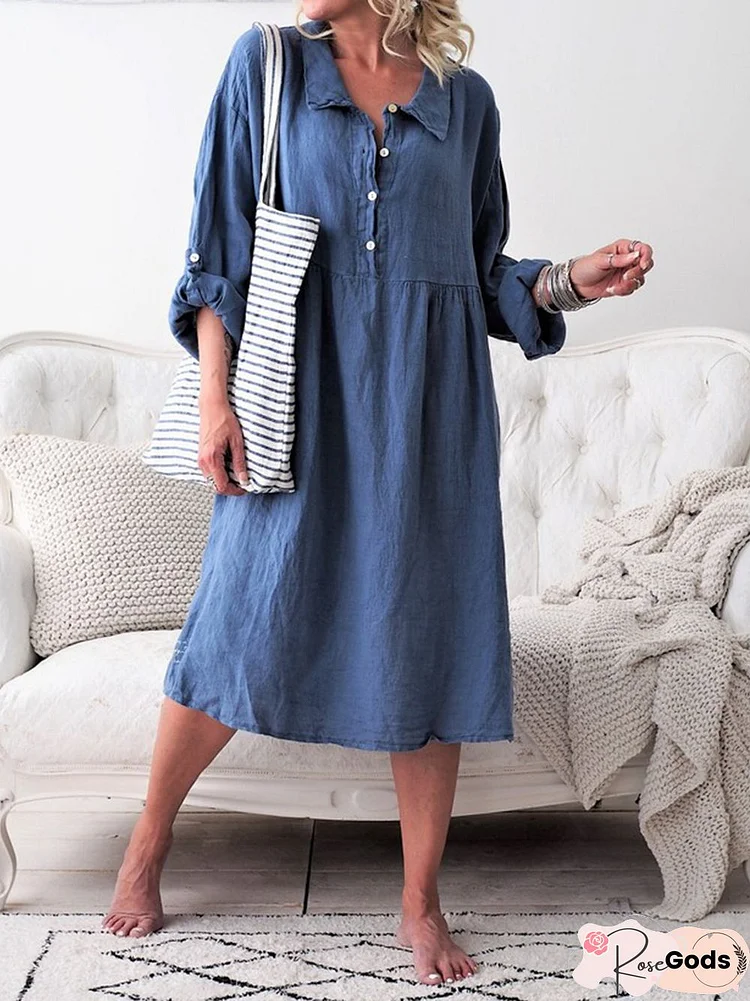 Long Sleeve Shirt Dress Buttoned Down Women Dress