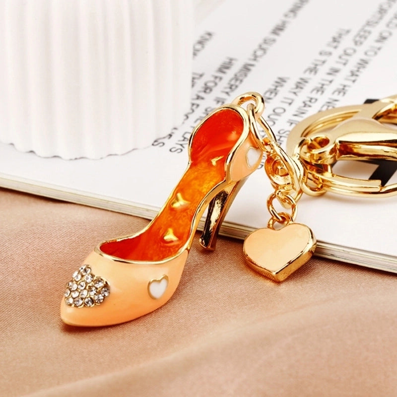 Elegant Lady High Heel Metal Inlay Rhinestones Women’s Bag Pendant Keychain