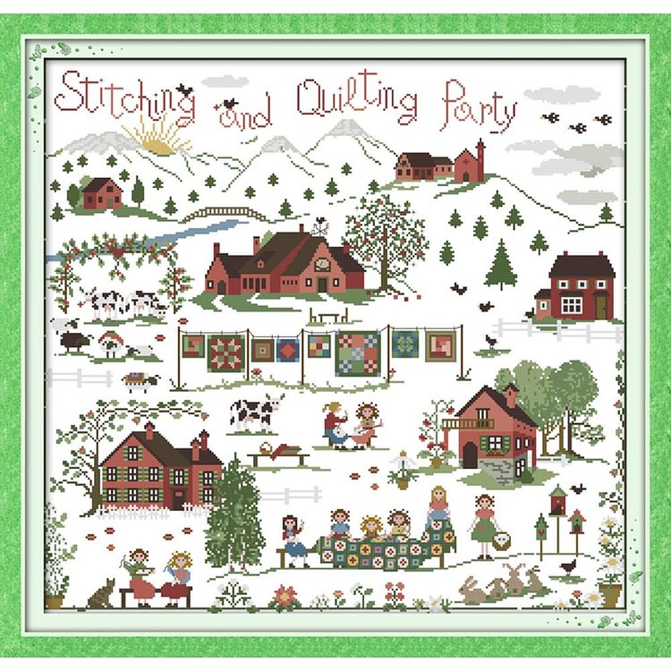 Joy Sunday - Quilting Party - 14CT 2 Strands Threads Printed Cross Stitch Kit - 59x57cm(Canvas)