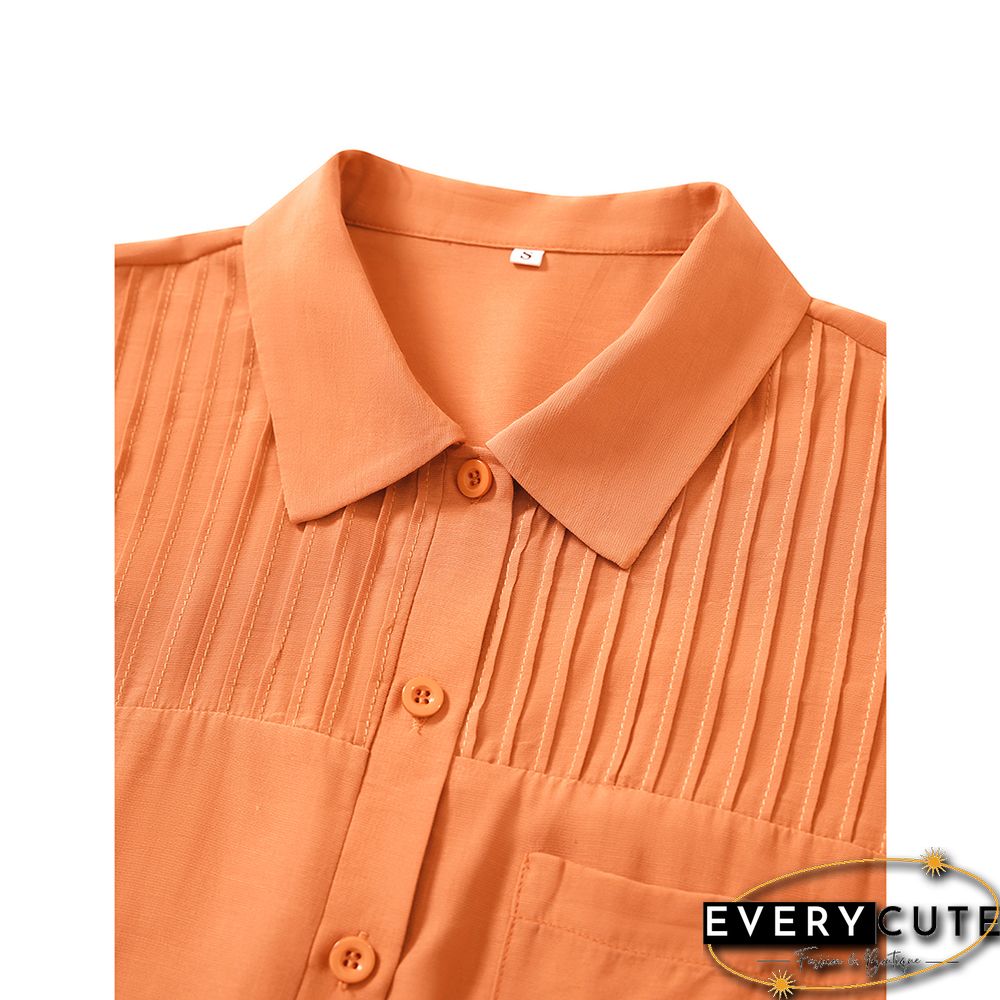 Orange Lapel Button Short Sleeve Pocket Shirt