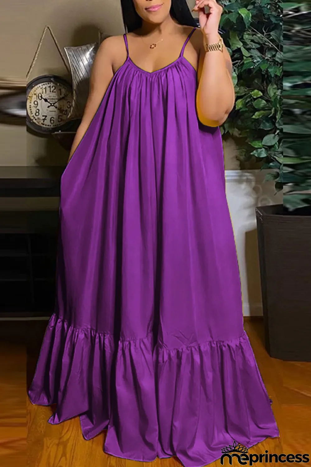 Light Purple Sexy Casual Solid Backless Spaghetti Strap Loose Sling Dress