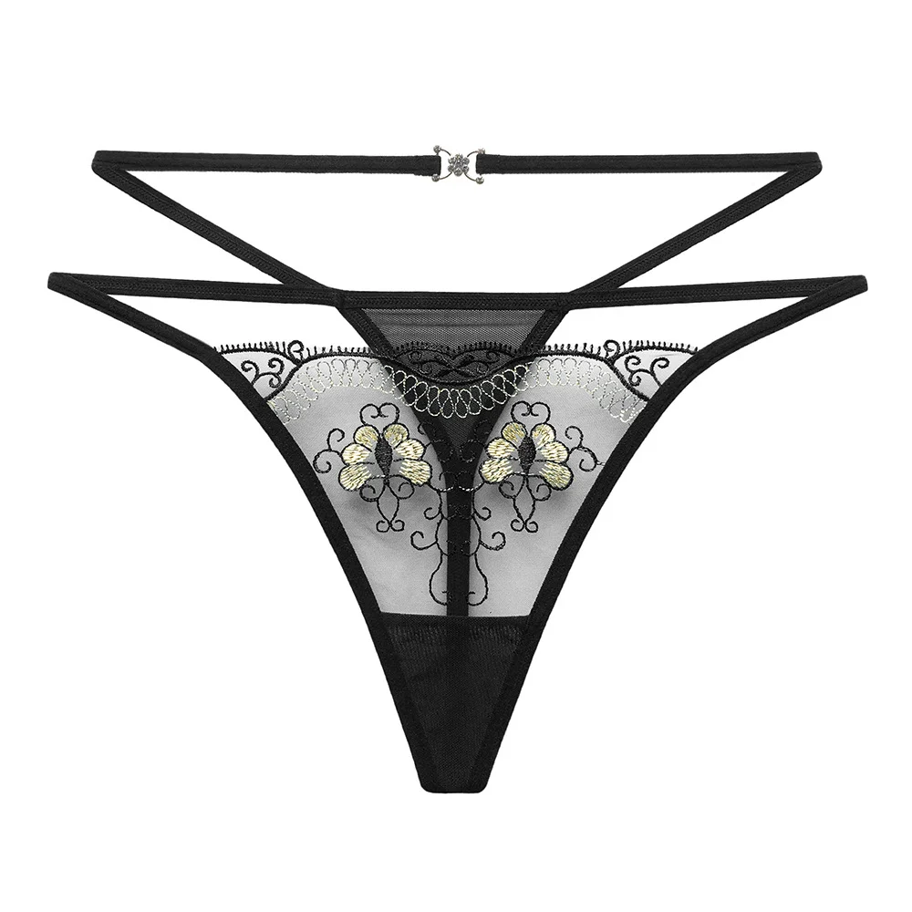 Nigikala Nigikala Style Transparent Embroidery Sexy Thong Trousers Female Sexy Thong G String Brief Lingerie