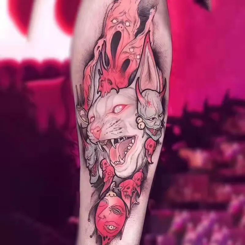 Tatoo Waterproof Cat Japanese Cute Pet Arm Semi Permanent Tattoo Cat Animal Funny Tattoo Sticker Temporary Tattoos for Men Women