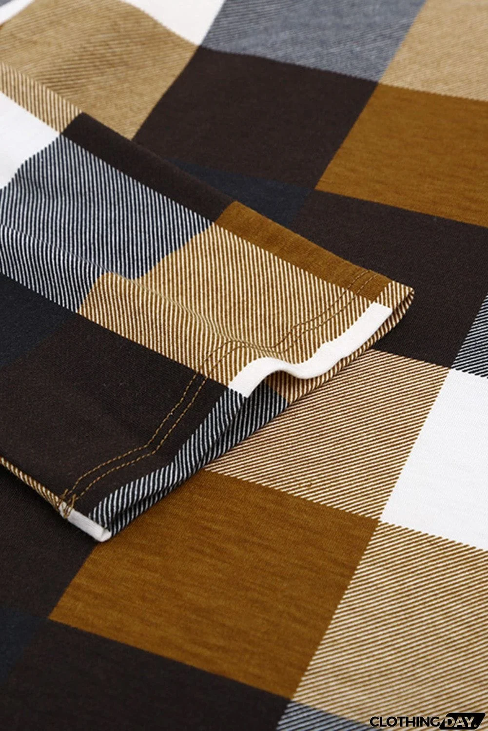 Contrast Plaid V Neck Long Sleeve Top