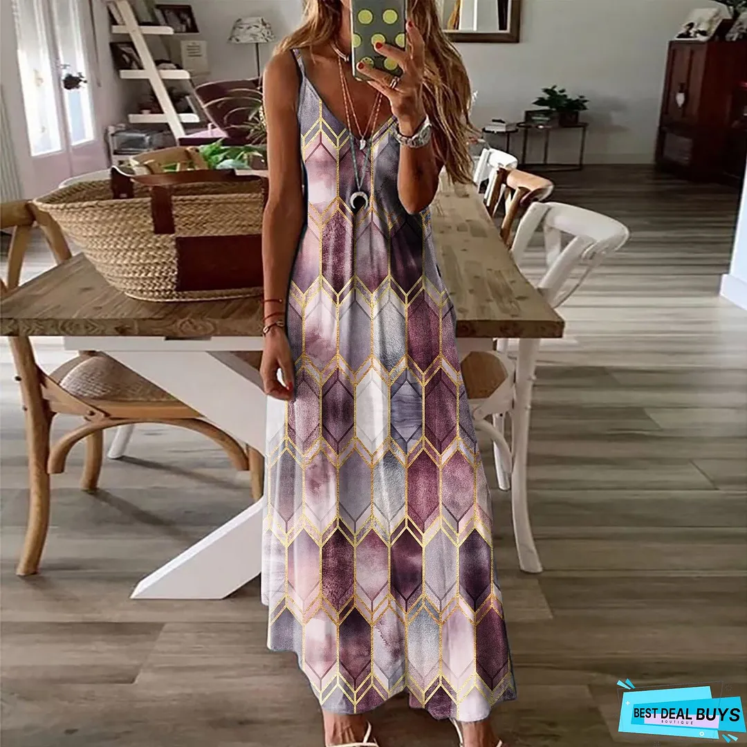 Women's Summer Casual Printed Camisole Long Dress Dresses
