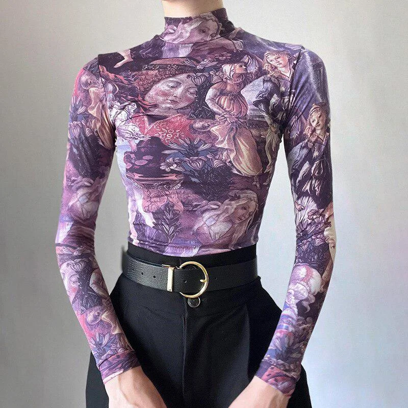 Brownm Angel Graphic Mesh Top