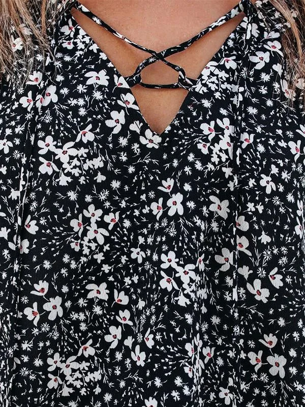 Women Half Sleeve V-neck Solid Color Dress