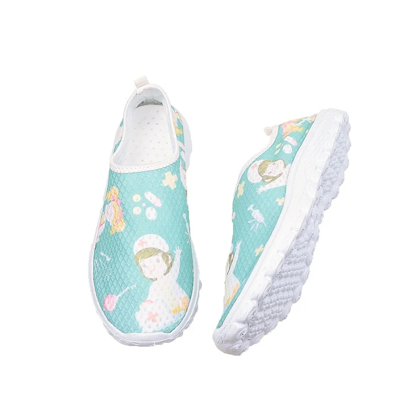 New Style Women Flats Shoes Nursing Heart Rate Printing Girls Casual Footwear Female Nurse Print Shoe Sneakers Light