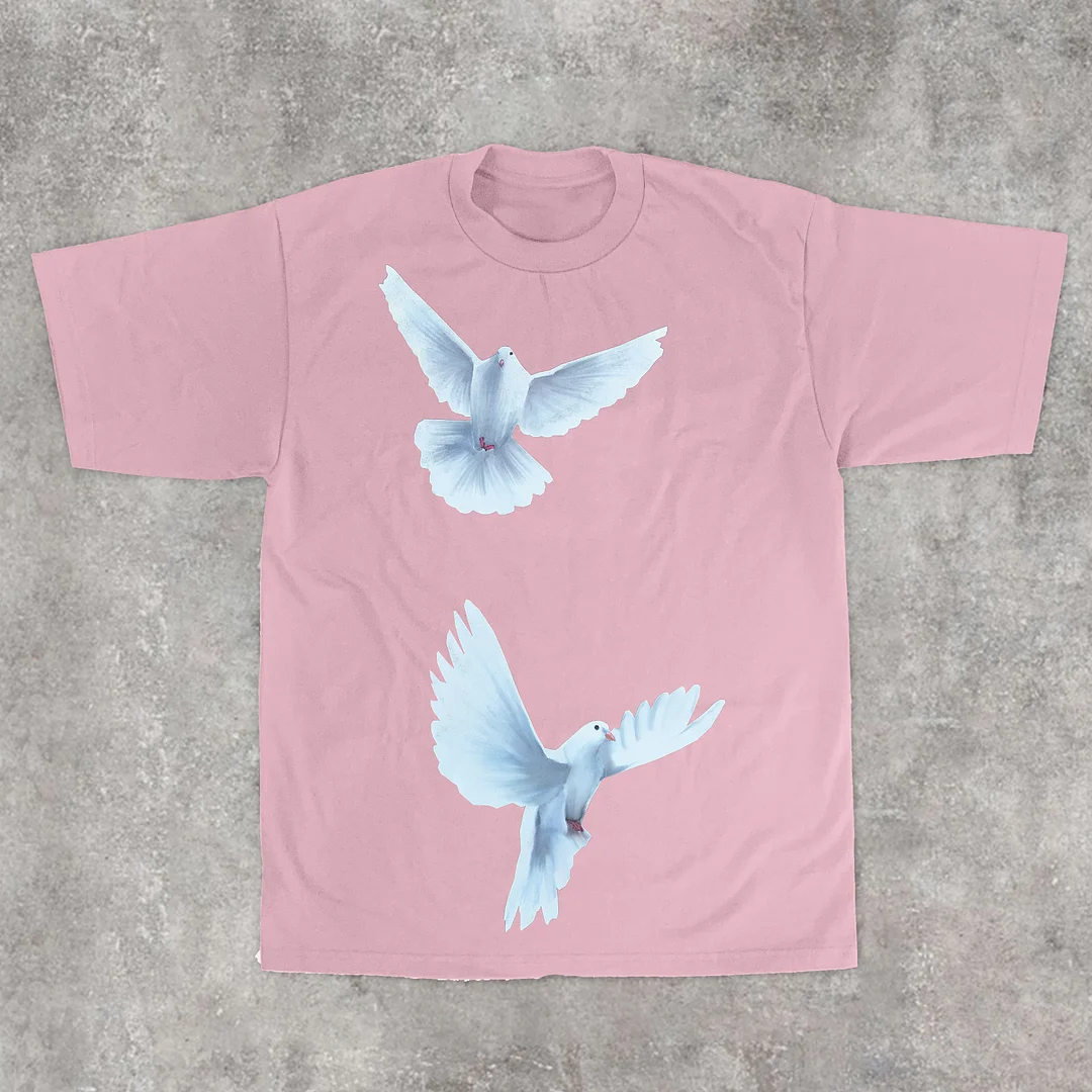 Trendy Print Dove Peace Short Sleeve T-Shirt
