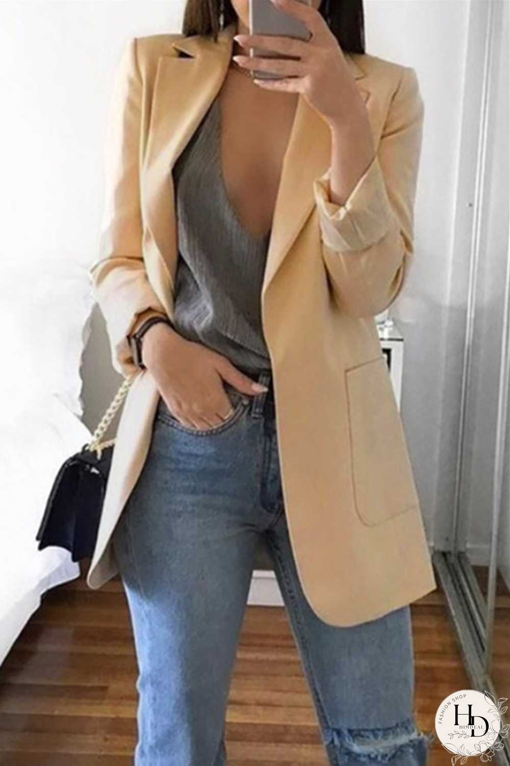 Black Casual Long Sleeves Suit Jacket