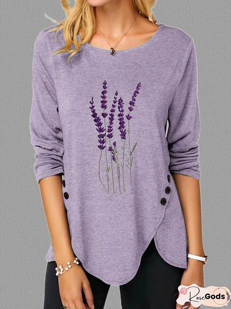 Purple Long Sleeve Crew Neck T-Shirt