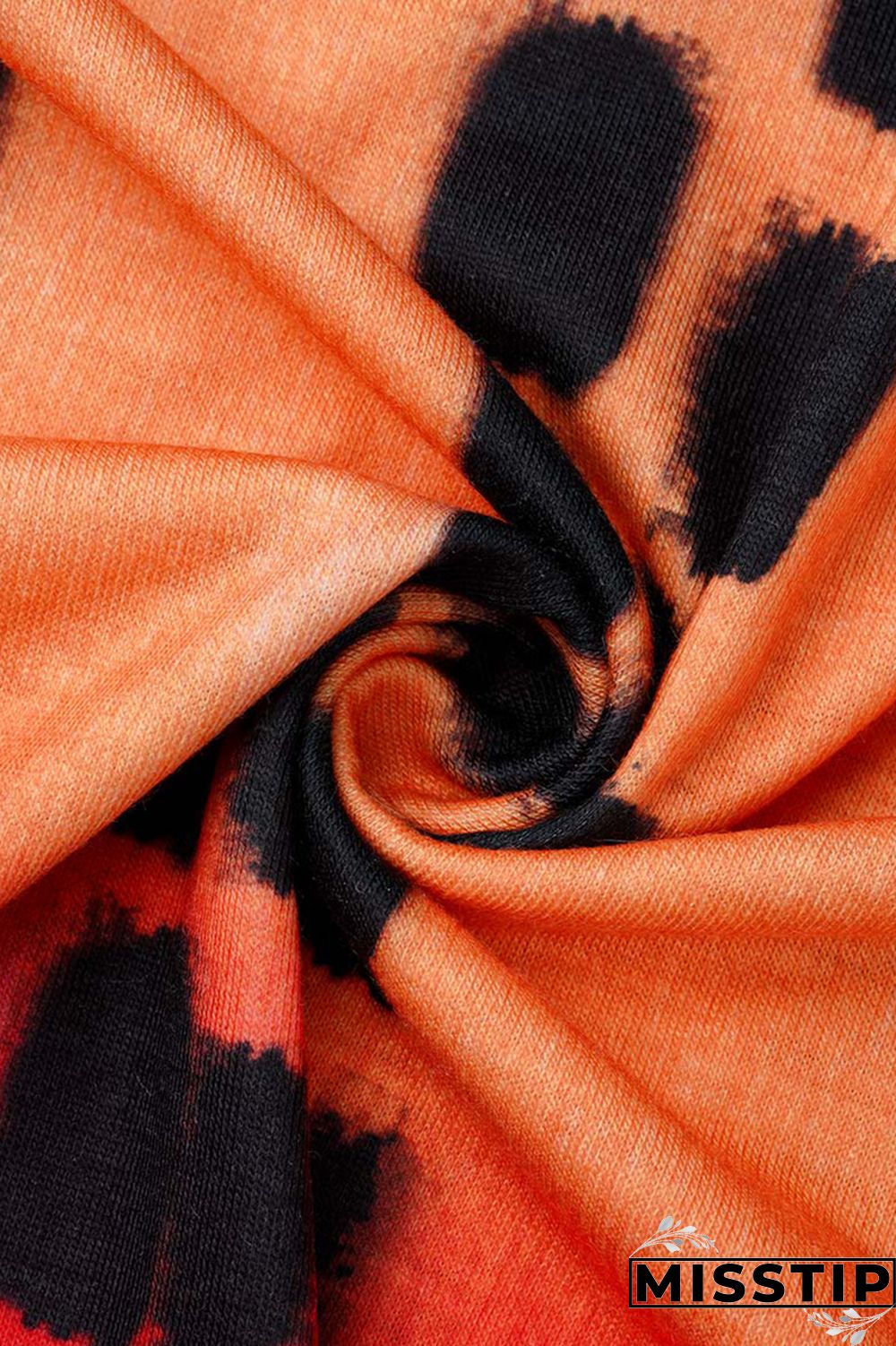 Orange Fashion Casual Tie Dye Asymmetrical O Neck Plus Size Two Pieces