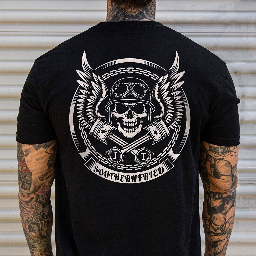 Double-winged motorcycle skeleton design T-Shirt -  