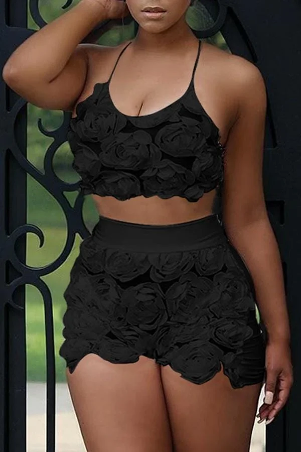 Sweet Floral Lace Two-piece Shorts Set