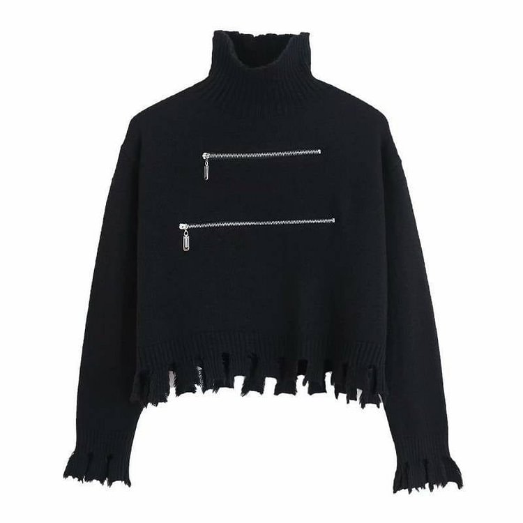 Cool Girl Cross Zipper Turtleneck Crop Sweater SP428