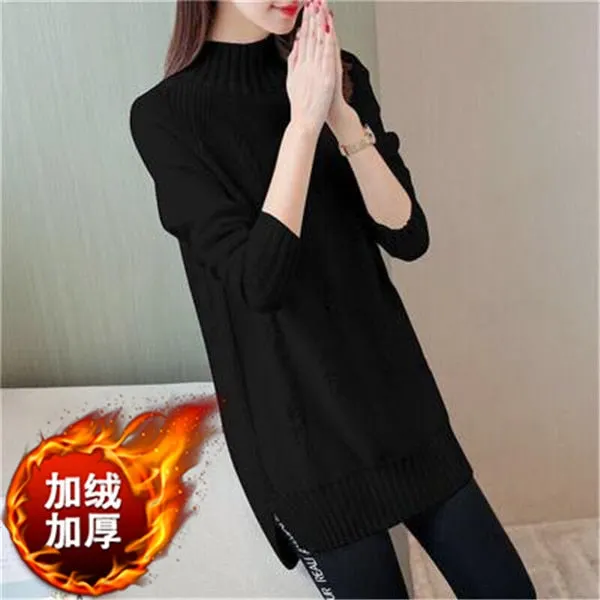 Women Knit Sweater Pullover Autumn Winter Clothes Korean Solid Long Sleeve Pull Warm Half Turtleneck Sweater Female Jumper Tops