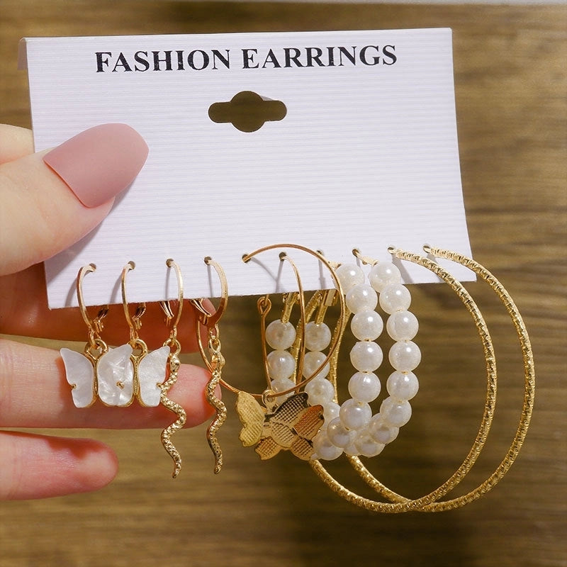 Hot Sale Retro Gold Geometric Ladies Earrings Set Fashion Pearl Earrings Earrings Diamond