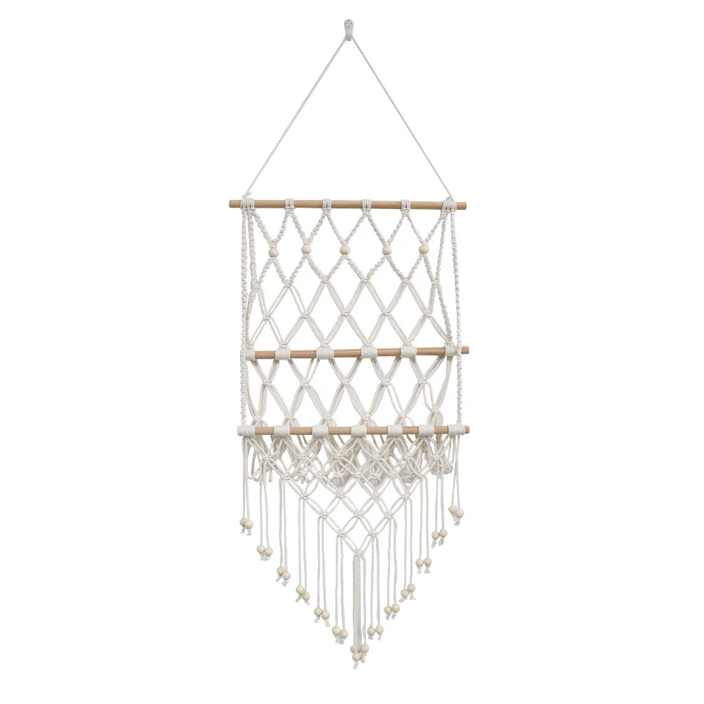 Nigikala Nigikala Bohemian Wind Hand-Woven Tapestry Wall Storage Net Pocket Three Layers Of Cotton Rope Tassel Installed