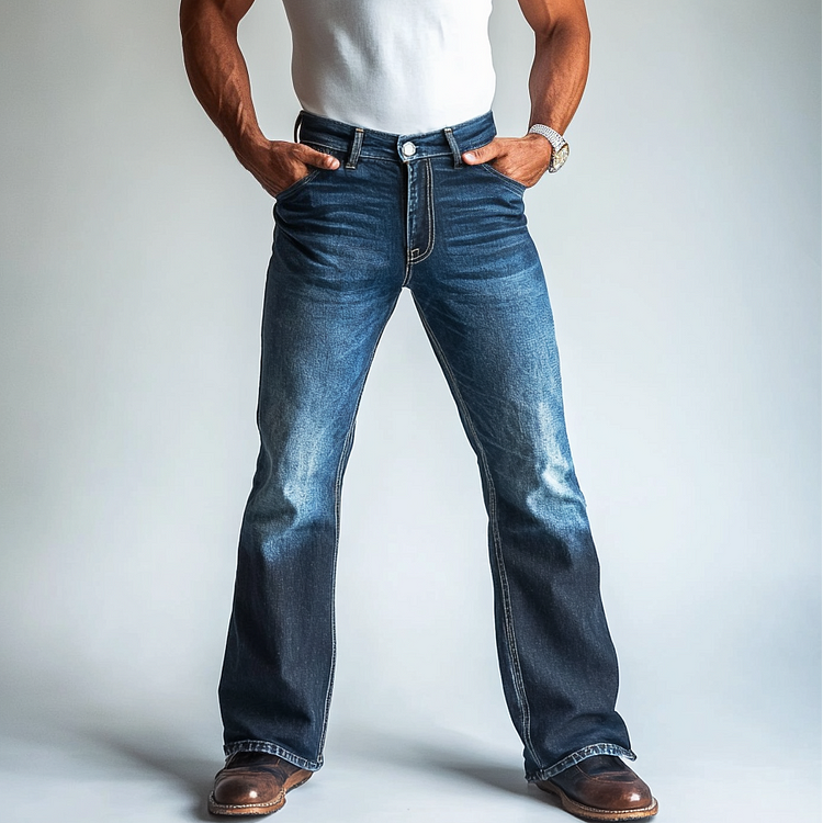 Men's Casual Mid Rise Straight Leg Washed Denim Jeans