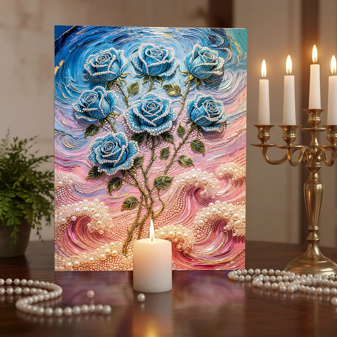 Blue - DIY Pearl Diamond Art Kit With Frame 40*50cm