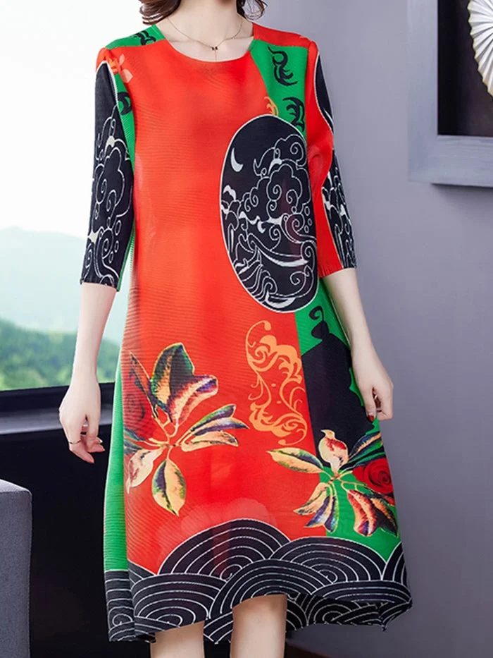 Fashion Print Pleated Dress