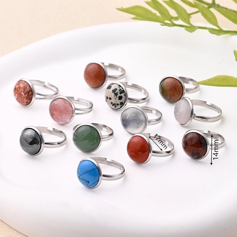 Casual Minimalist Round Spot Solid Color 304 Stainless Steel Natural Stone Opal Polishing Inlay Adjustable Ring