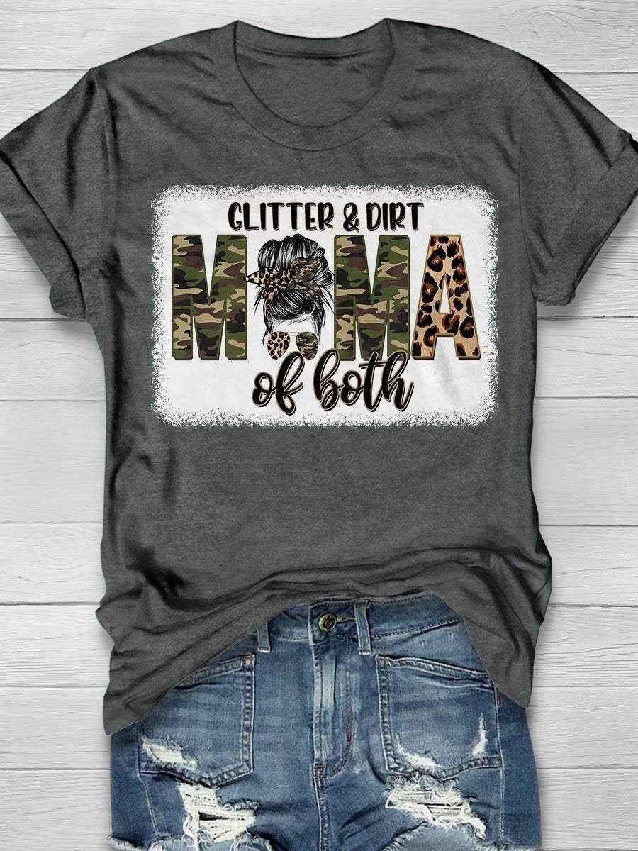 Glitter And Dirt Mom Of Both Print Short Sleeve T-shirt