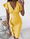 V-Neck Falbala High-Waisted Sexy Slim Midi Dress