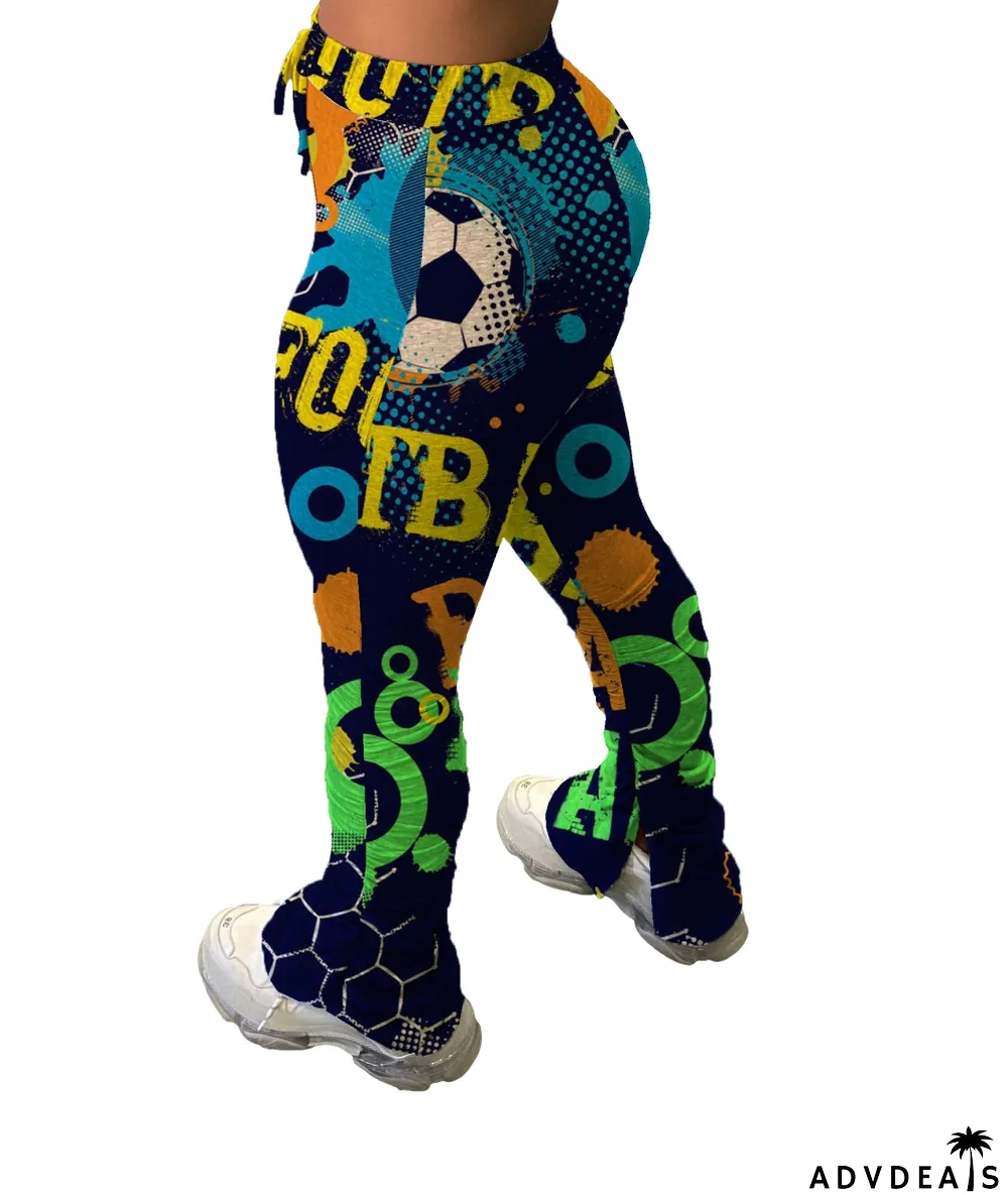 Africa Print Colorful High Waist Side Slit Stack Pants