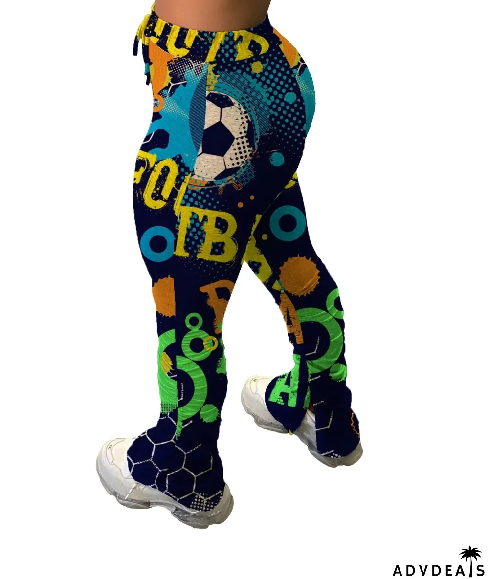 Africa Print Colorful High Waist Side Slit Stack Pants