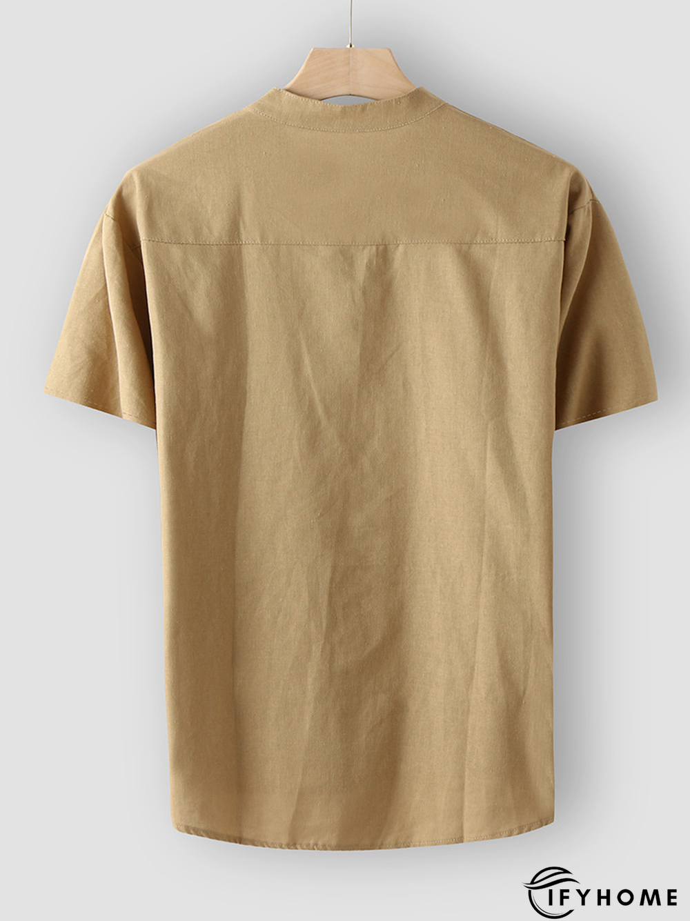 Men's Cotton Linen Style Half Placket Stand Collar Short Sleeve Shirt | IFYHOME