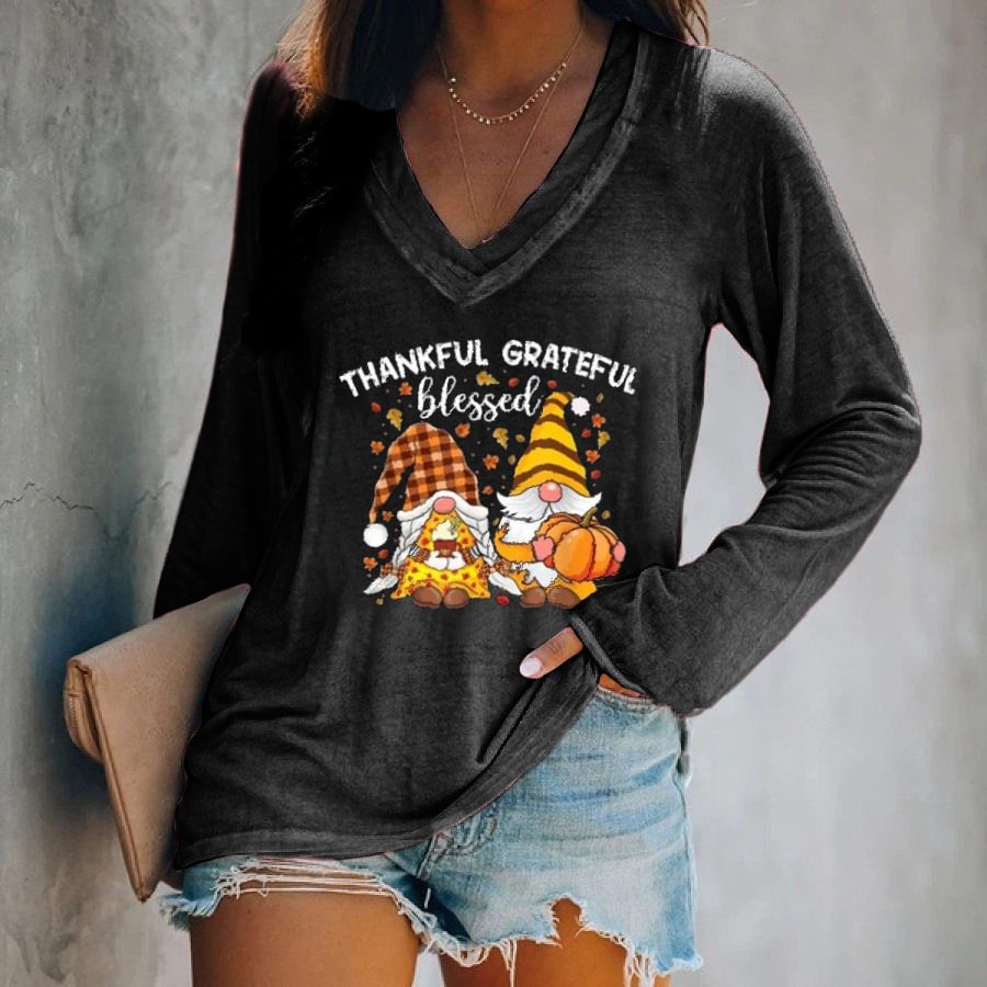 Thankful Grateful Blessed Printed Long Sleeves T-shirt