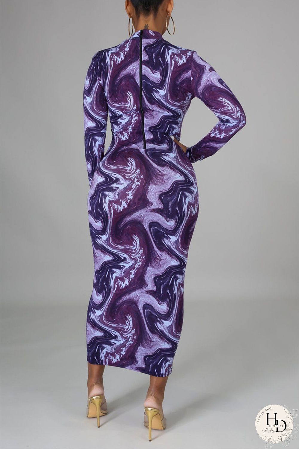 Red Fashion Casual Print Basic Half A Turtleneck Pencil Dresses